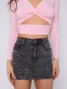 Crucifix Embroidered Denim Skirt