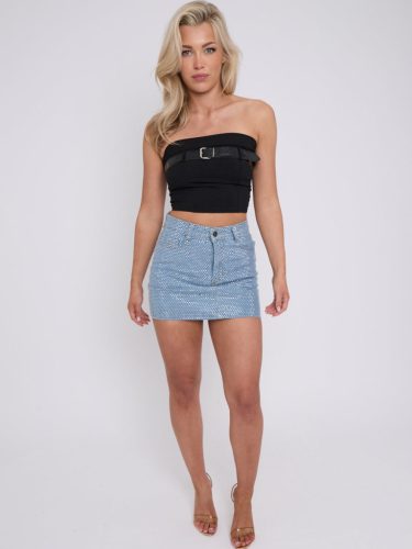 All Over Studded Denim Skirt