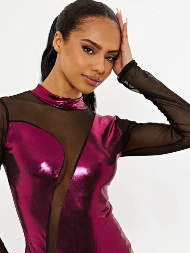 METALLIC MESH INSERT BODYSUIT